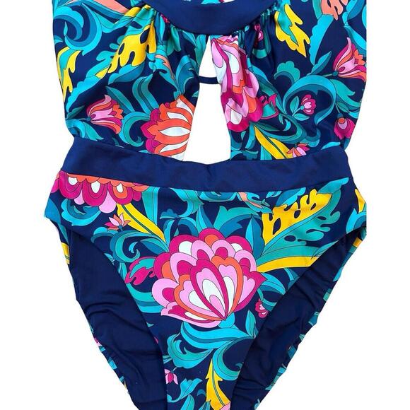 Trina Turk India Garden Halter Belted One Piece Womens Floral Swimsuit Size 6 - Picture 5 of 7